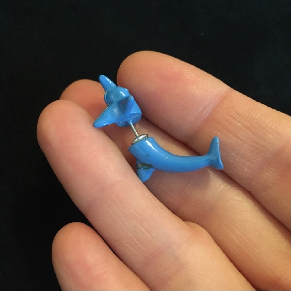 Jewelry - VINTAGE Blue Dolphin Earrings - Picture 7 of 9